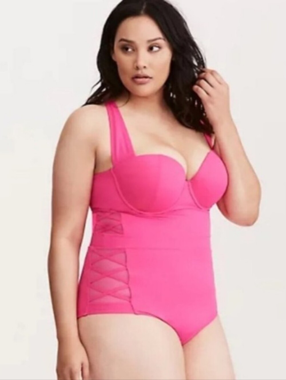 Torrid Hot Pink Lattice One Piece Plus Size Swimsuit Crisscross Back Size 3X
